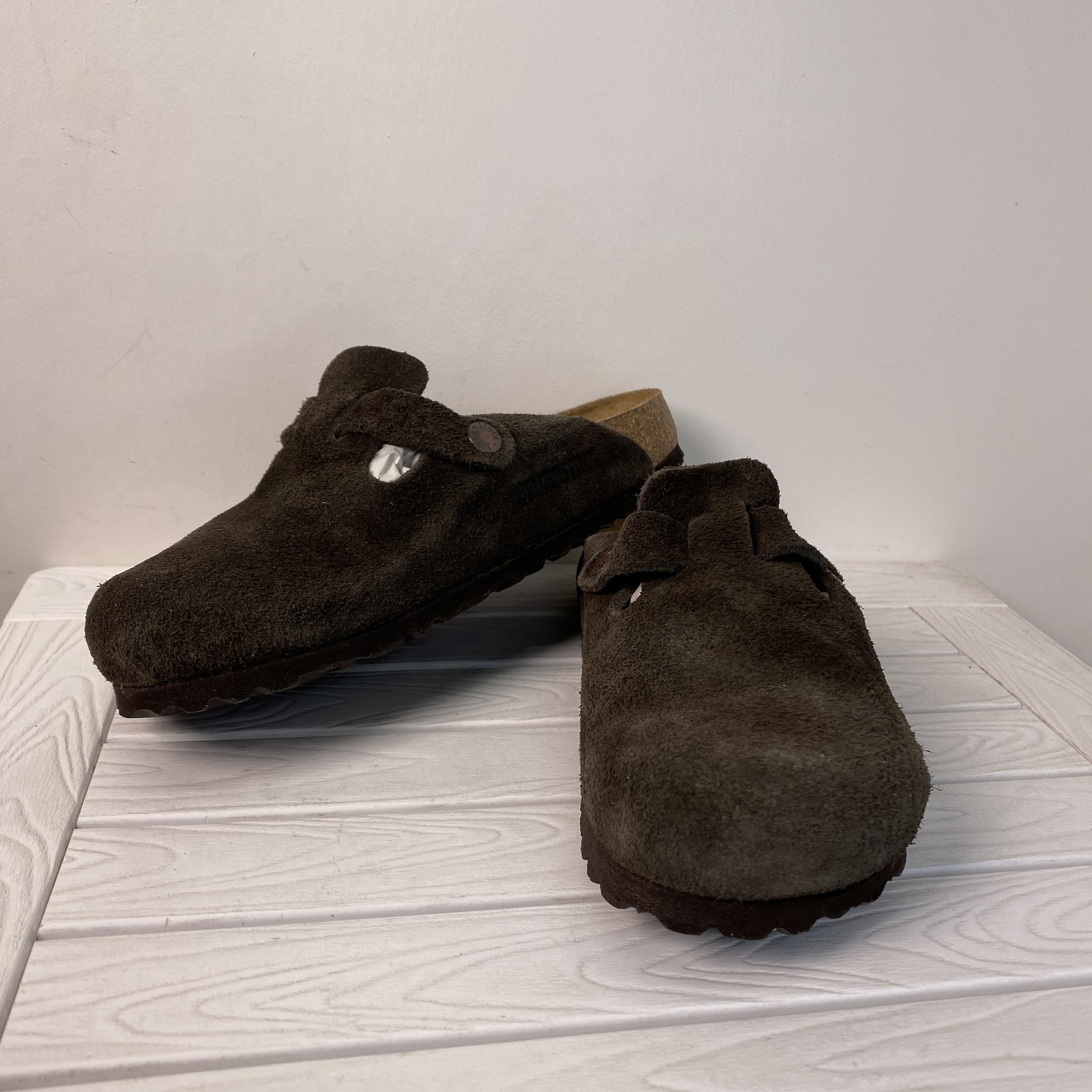 Birkenstock Boston BS Womens Size 5 Brown Suede Adjustable Strap Slip On Clogs