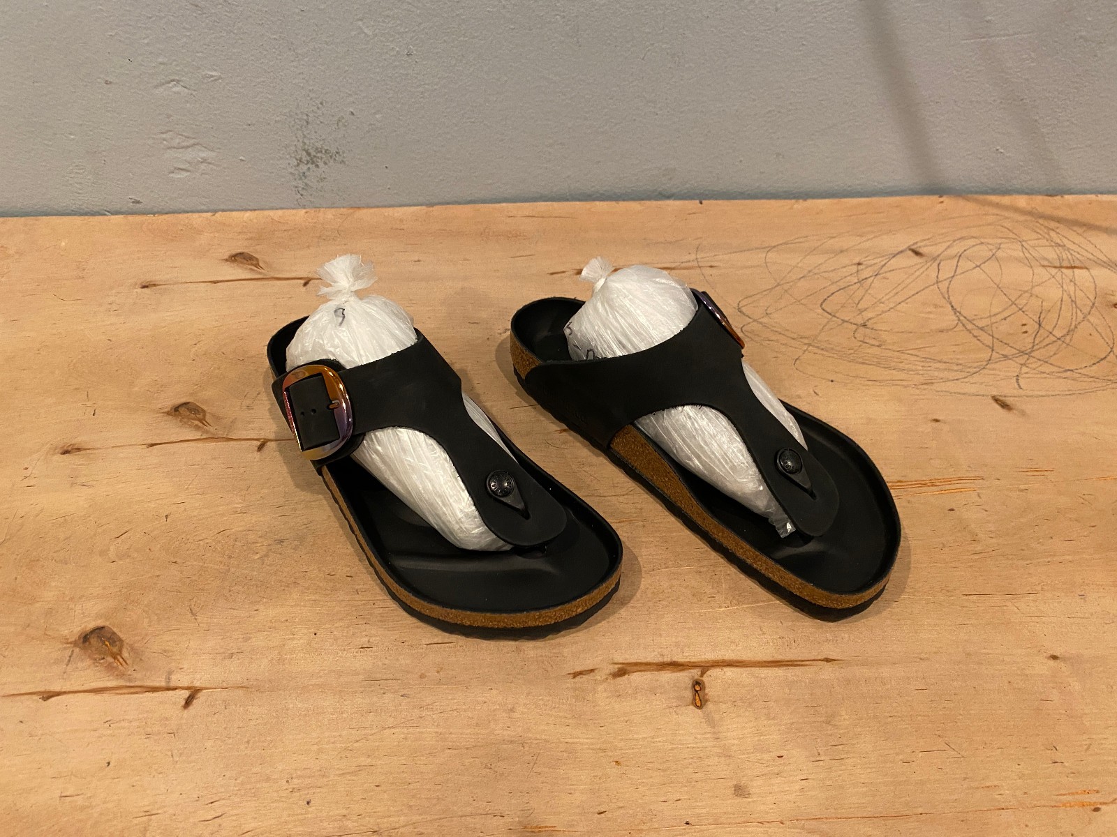 NWOT/B Birkenstock Gizeh Irdescent Big Buckle Slide , Black , 41 / US 10 – 10.5