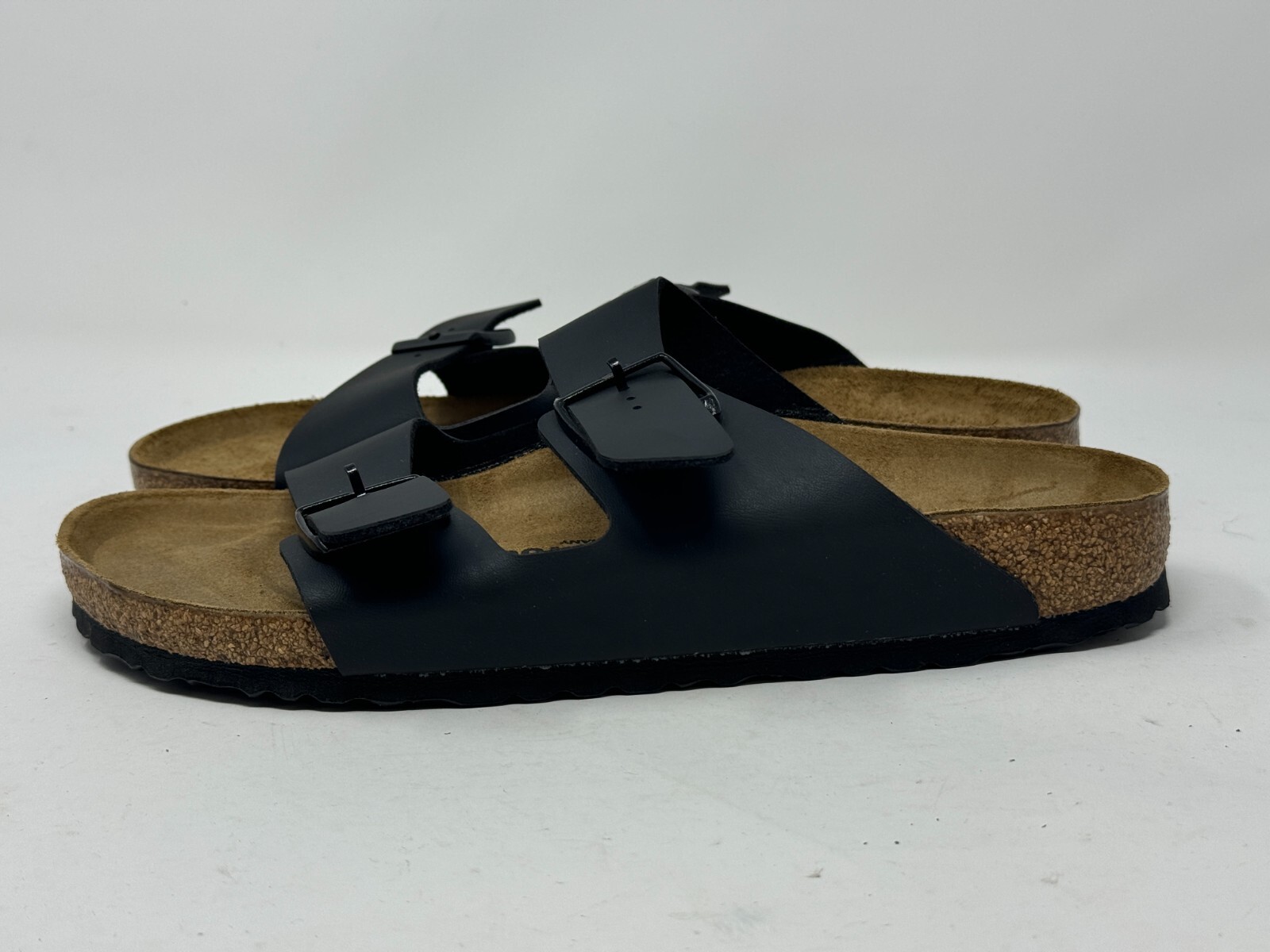 Birkenstock Mens Arizona Black Birko Flor Leather Double Strap Sandals Narrow