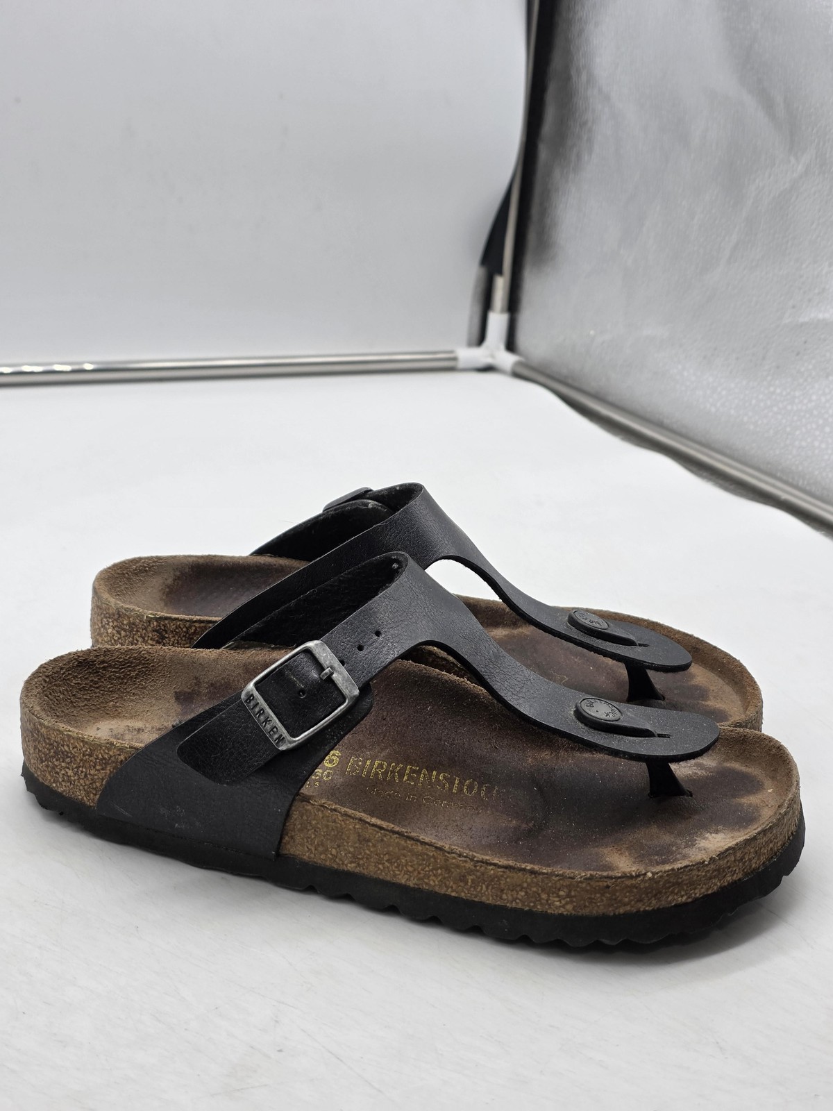 Birkenstock Gizeh Sandals Womens Size 5 Black Cork Footbed Thong Toe Post EU 36