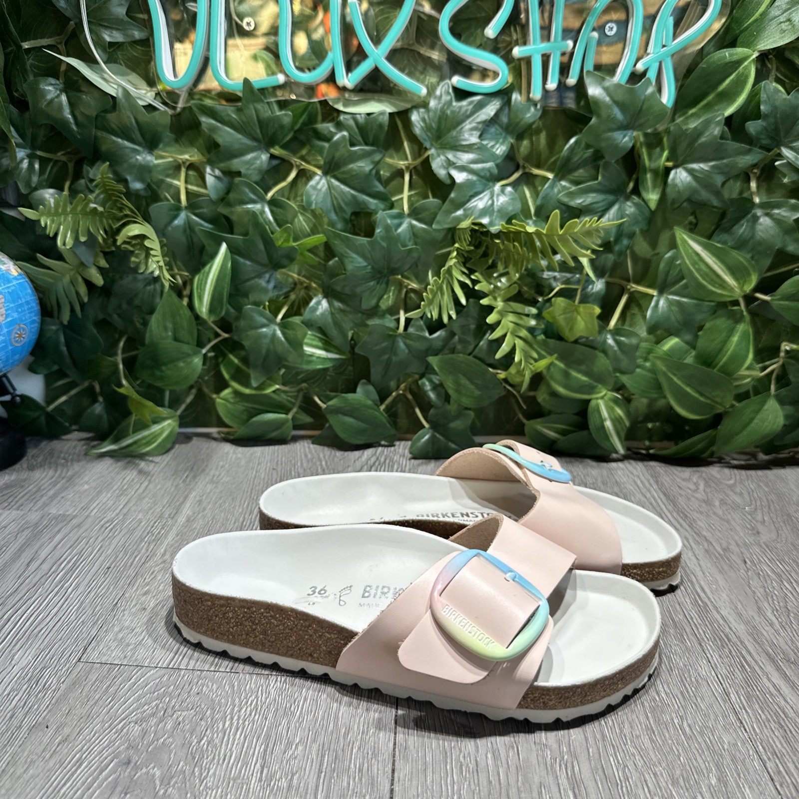 Birkenstock Madrid Big Rainbow Buckle Light Rose Leather Exquisite Women 36