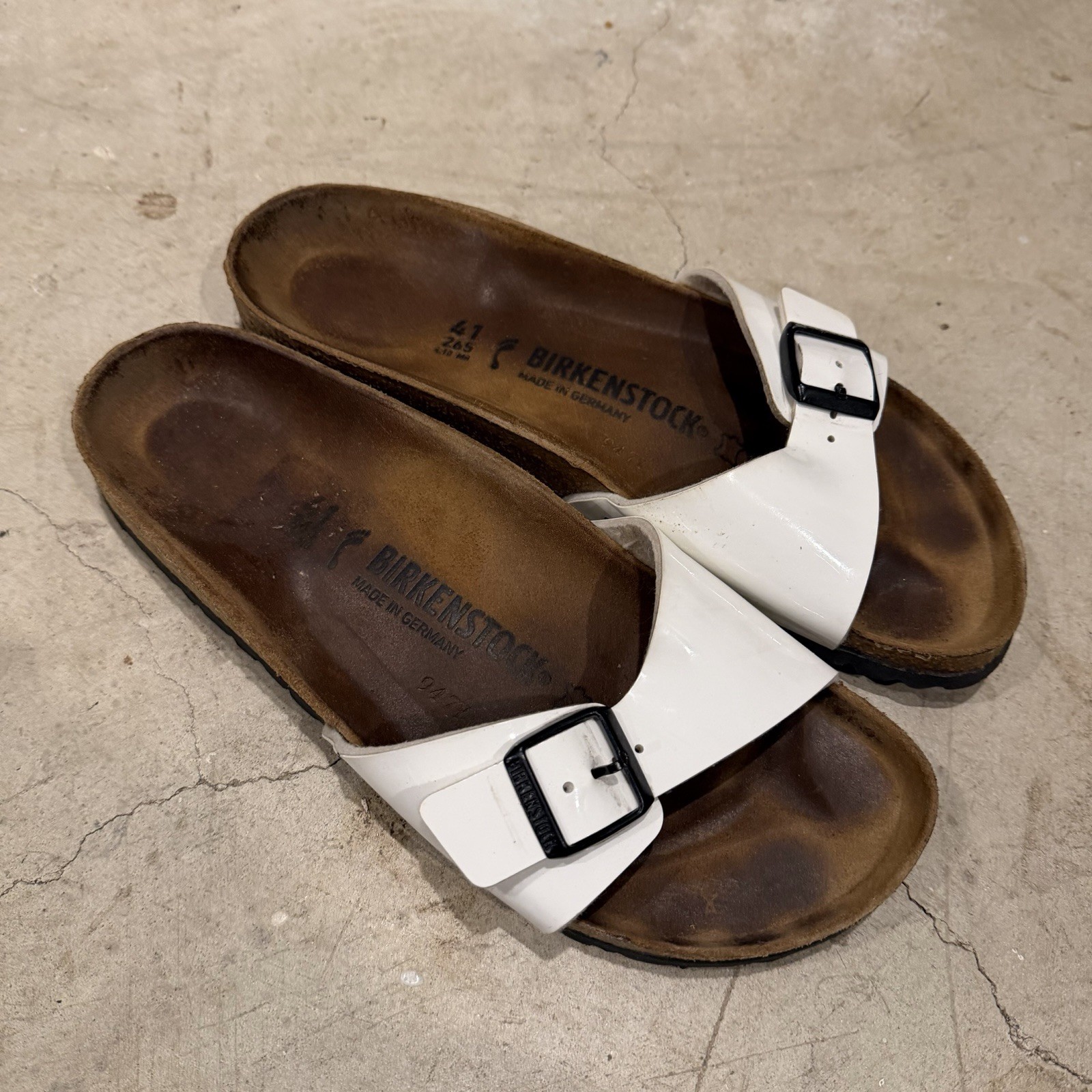 Birkenstock Madrid Slides Sandals Size 41 / L 10 White Patent Leather Flip Flop