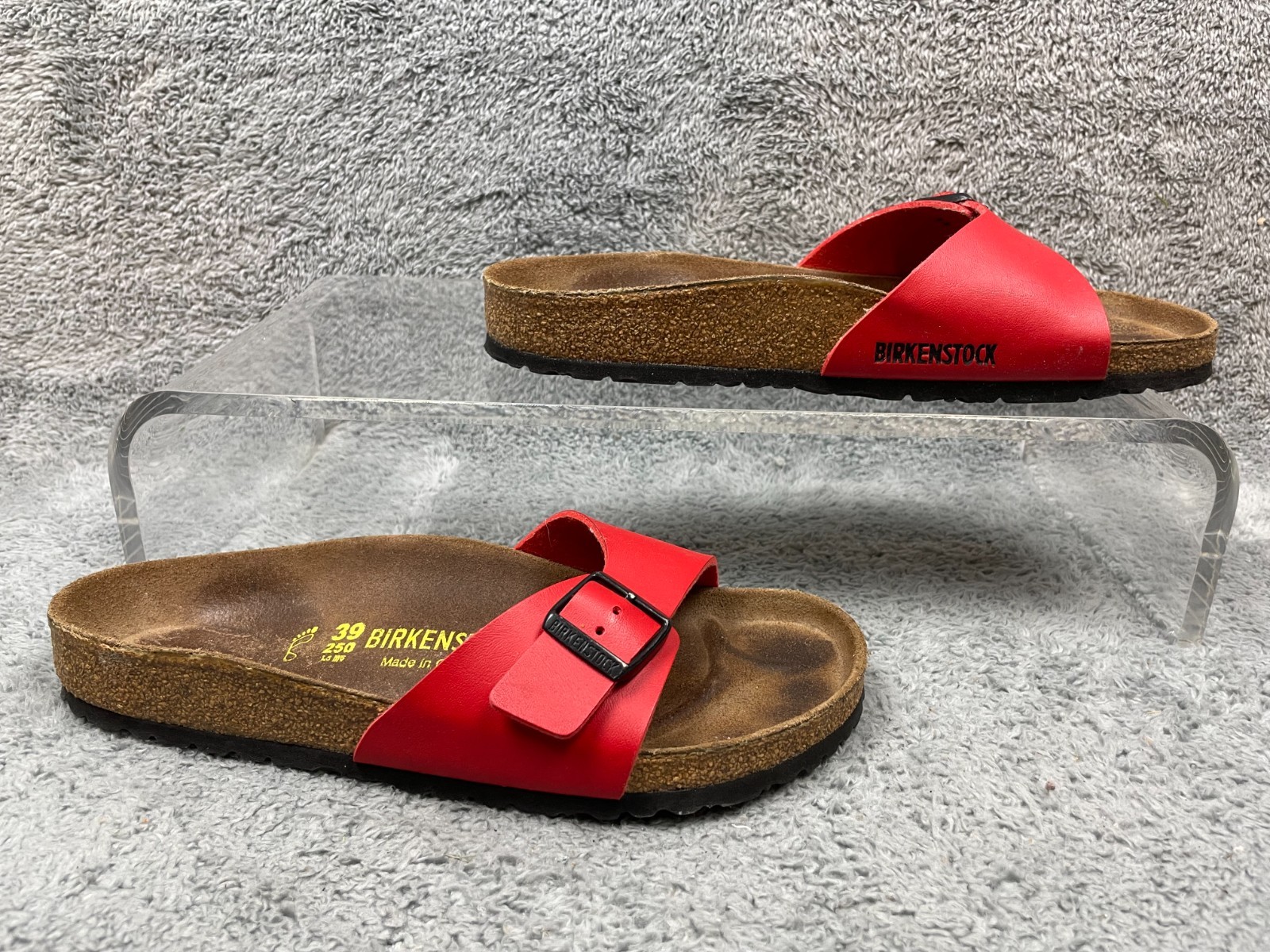 Birkenstock Sandals Womens 39 Madrid Red Leather Single Strap Birko Flor Slide