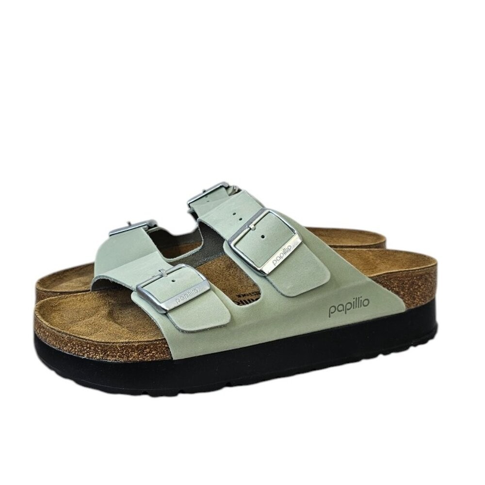 Papillio Birkennstock Womens Arizona Platform Sandals, Pure Sage, Buckle, 39/8