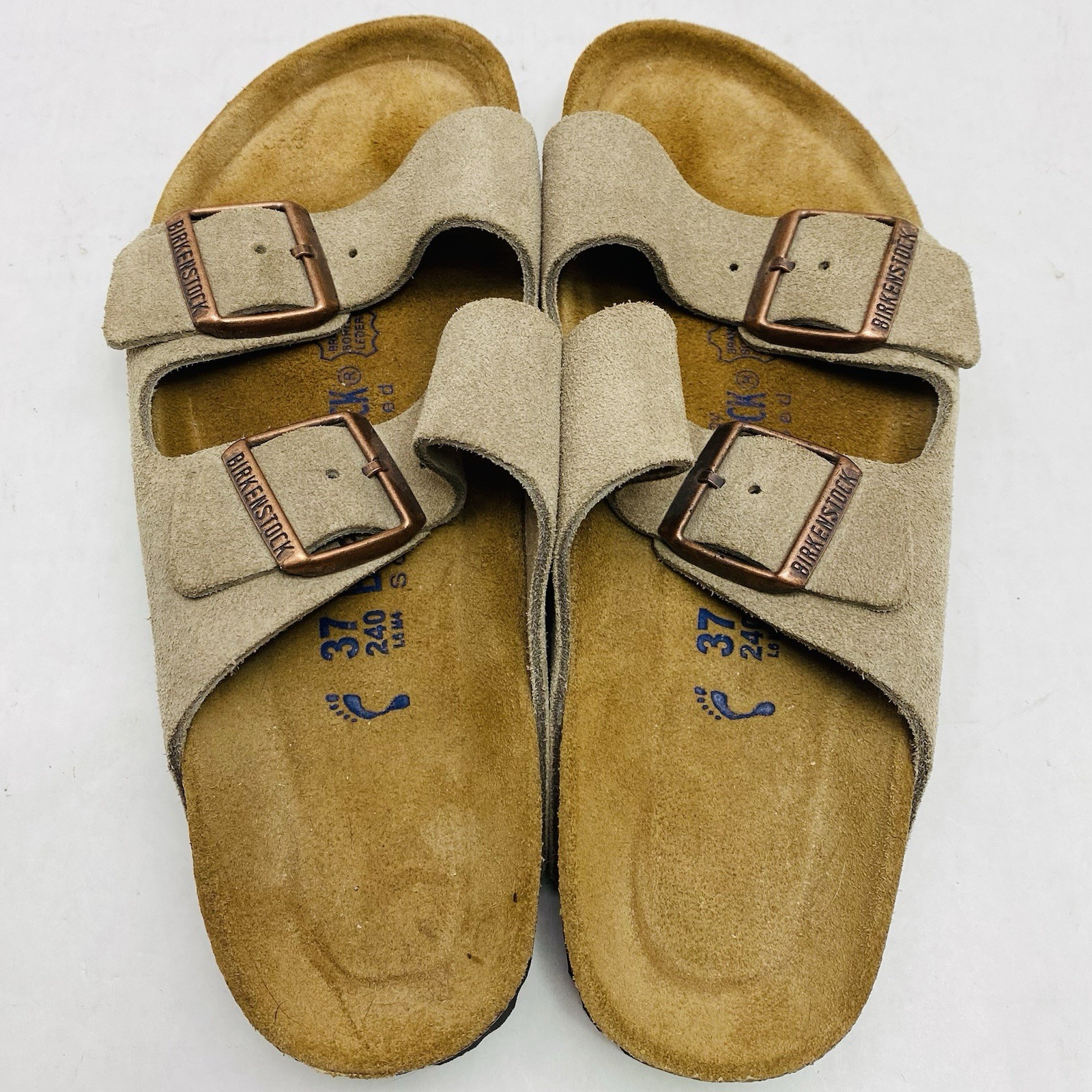 Birkenstock Arizona Soft Footbed Taupe Leather Straps Copper Buckle 37EU 6US W