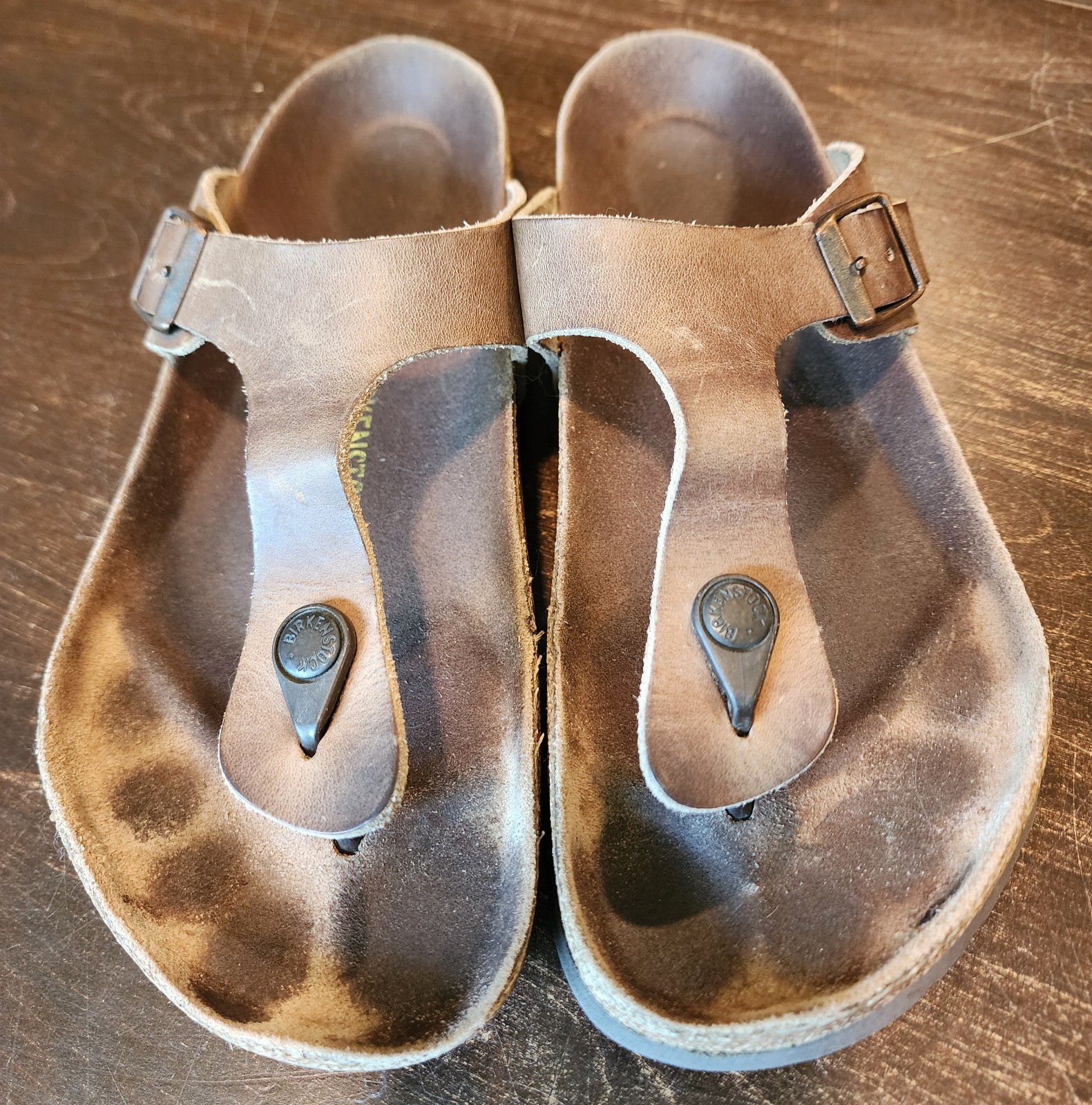 Birkenstock Gizeh Sandals Unisex Size EU 41 Brown Strap Buckle Slides L-10 M-8