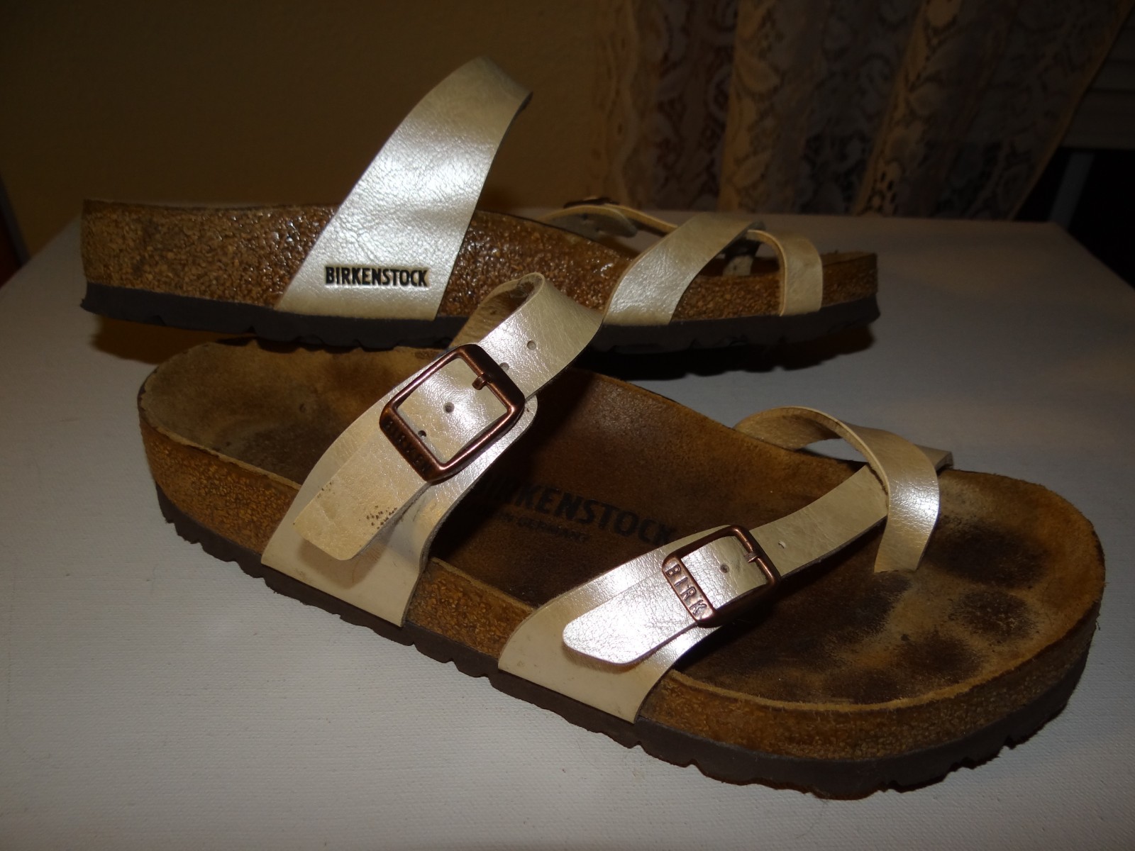 Birkenstock Mayari Birko Flor Slide Sandals Womens 39 US 8 8.5 Graceful Taupe