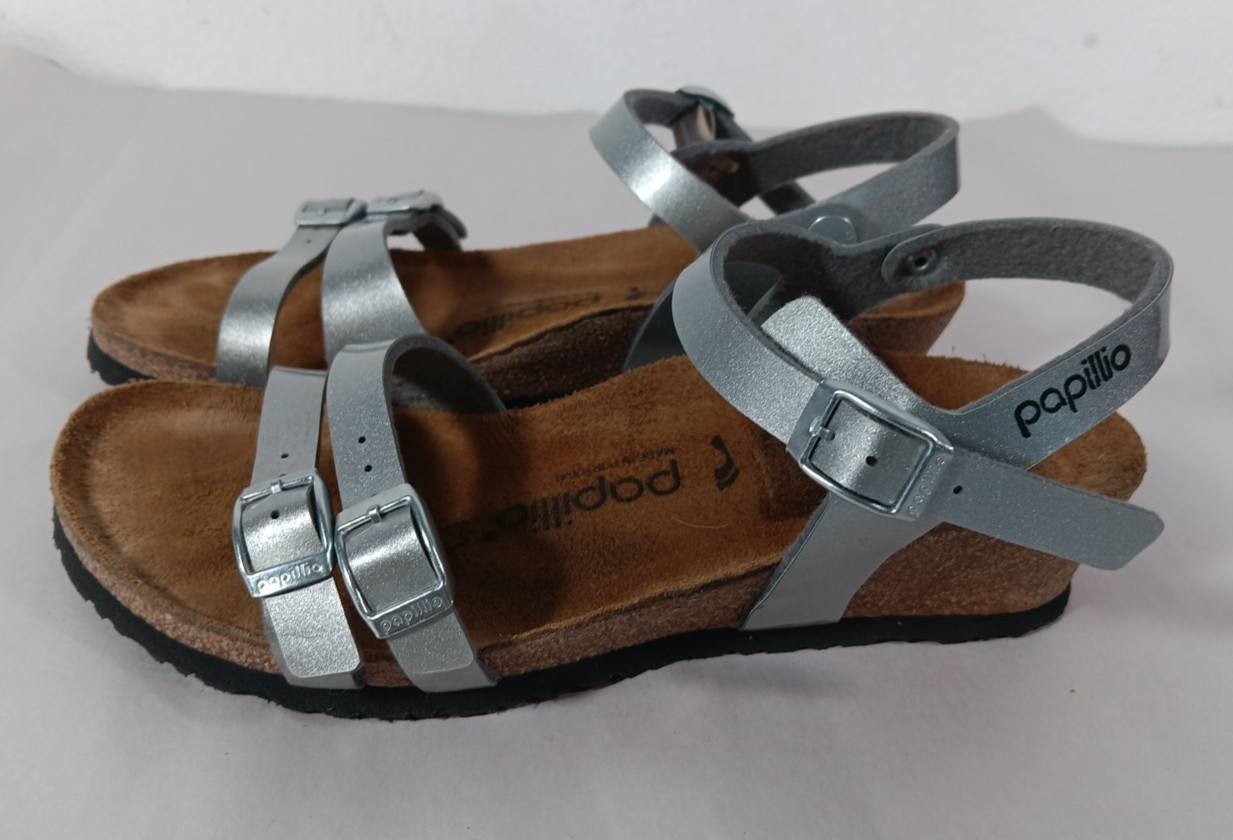 Birkenstock Papillio Lana Womens EU 37 US 6 Silver Metalic Leather Cork Sandals