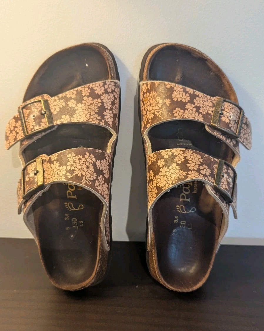 Birkenstock Papillio Sandals Womens Sz W5 36/230 Brown Floral Slip On Slide Boho