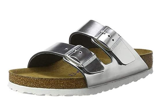 BIRKENSTOCK ARIZONA NL SFB – SIZE: WOMEN 10 – METALLIC SILVER
