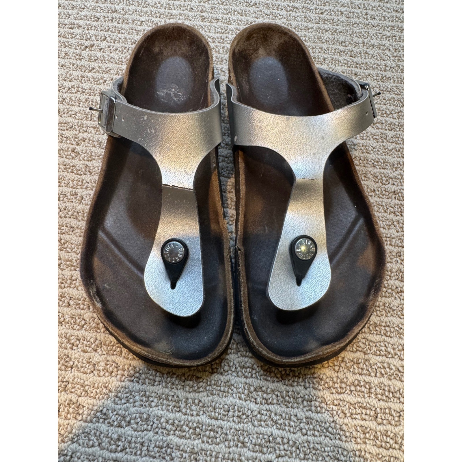 Birkenstock Gizeh Metallic Silver Thong Sandals Womens Cork Footbed 8.5