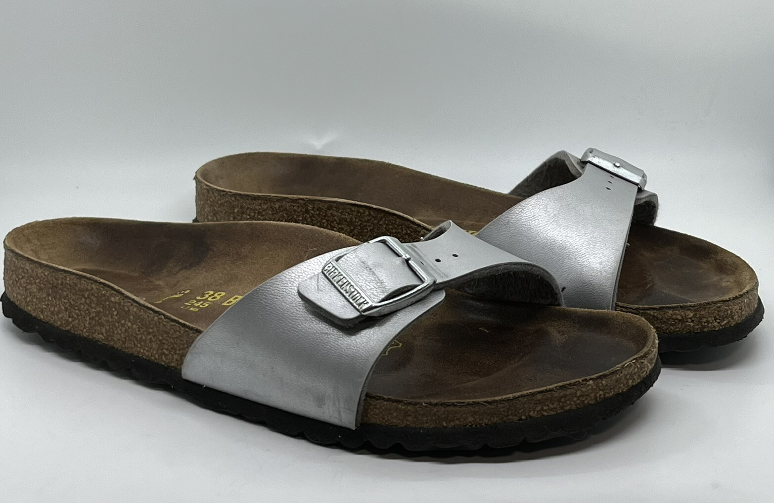 Birkenstock (Size 38, US 8) Silver Madrid Birko-Flor® Sandals