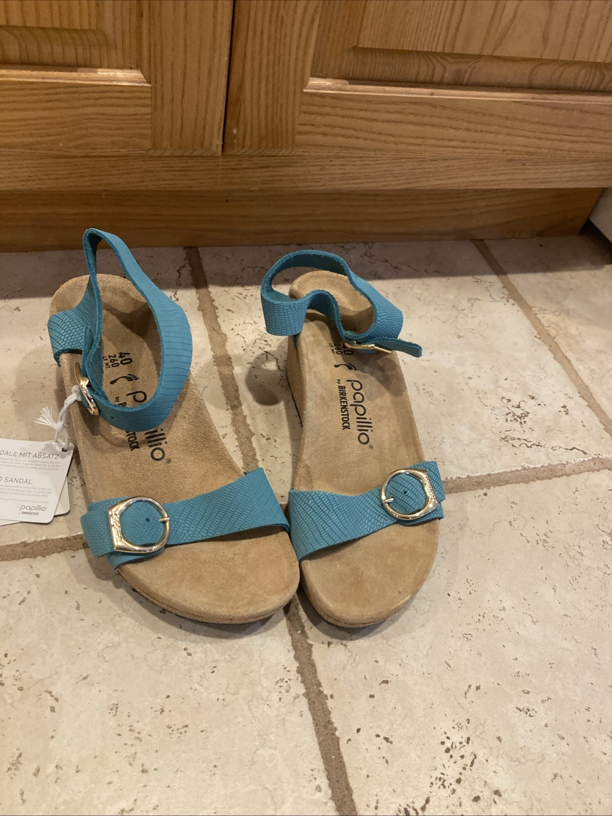 Papillio Womens Size 9 by Birkenstock Soley Embossed Wedge Sandals Biscay Bay