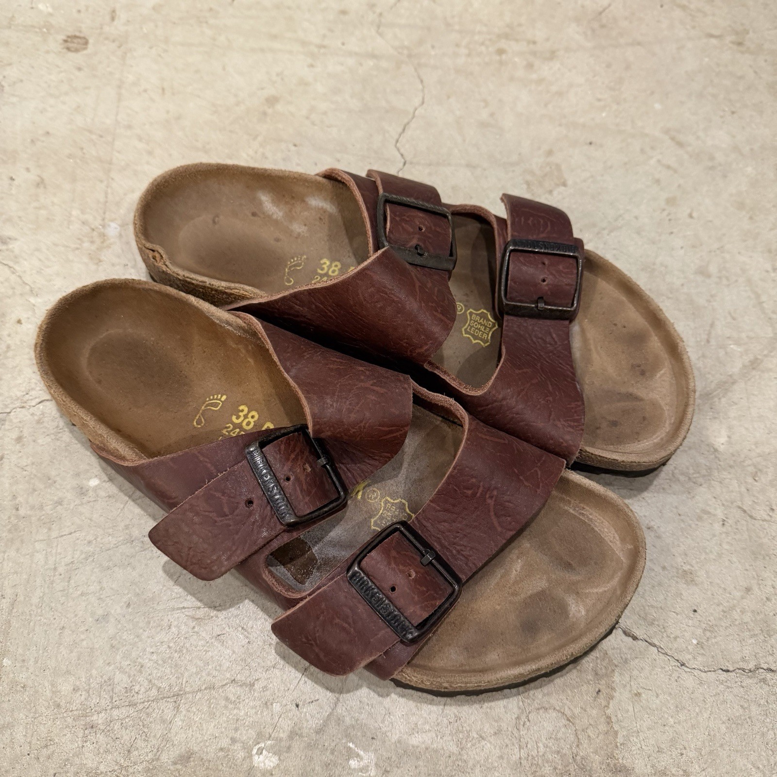 Birkenstock Arizona Slide Sandals Rust Brown Leather Size 38 L7 M5