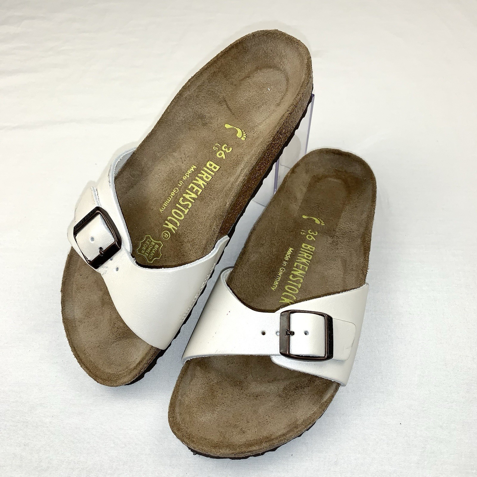 Birkenstock Madrid Womens White Patent Birko-Flor Slide Sandals Size 36 US 5