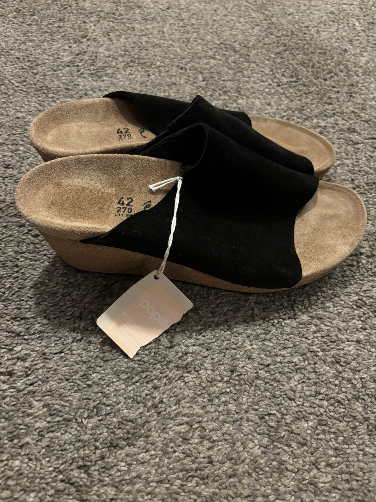 Birkenstock Papillio Namica Sandal Wedge Size EU 42 US 11 Black Suede *FLAW*