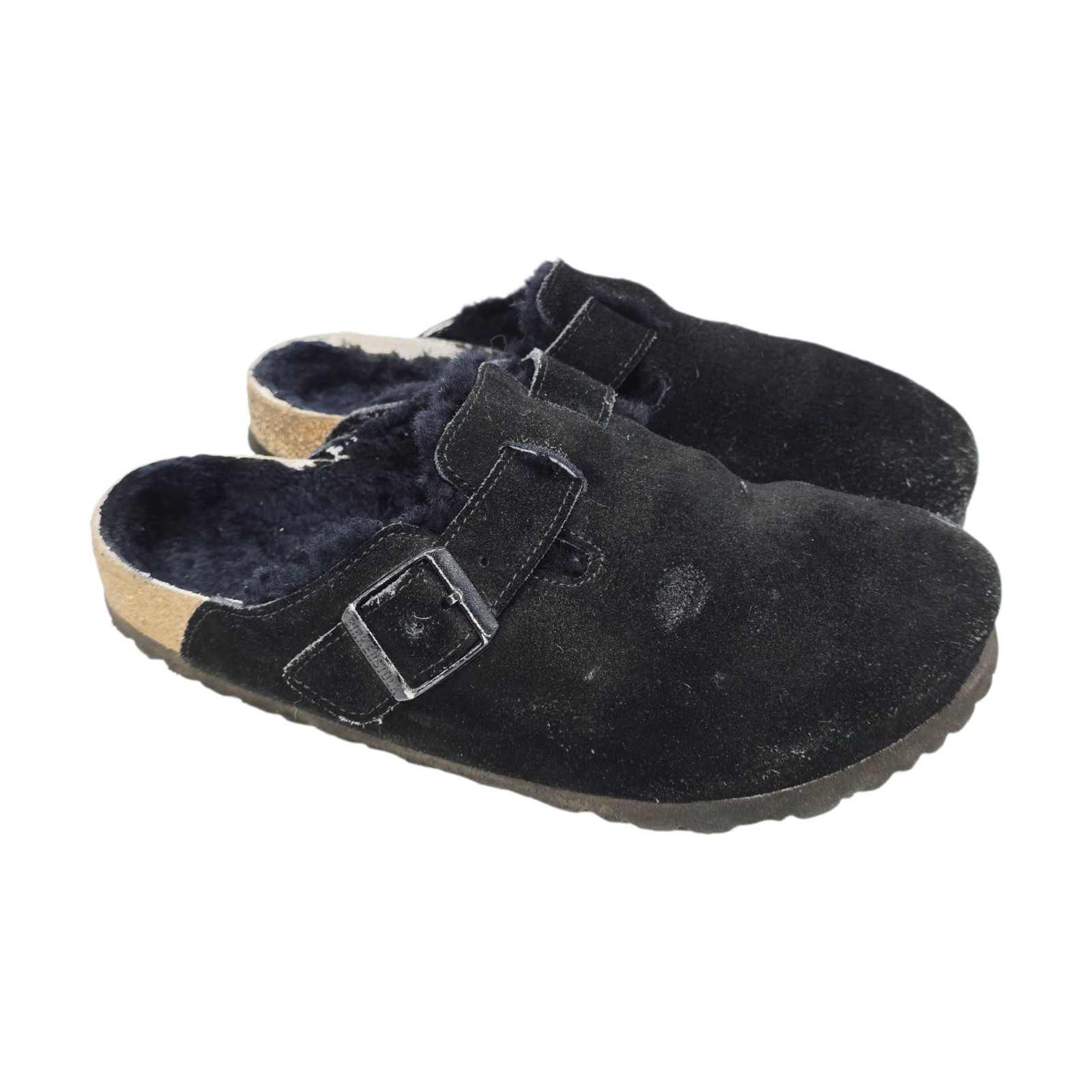 Birkenstock Boston Clogs Womens Size 10 (41) Black Suede Shearling Lined Slip On