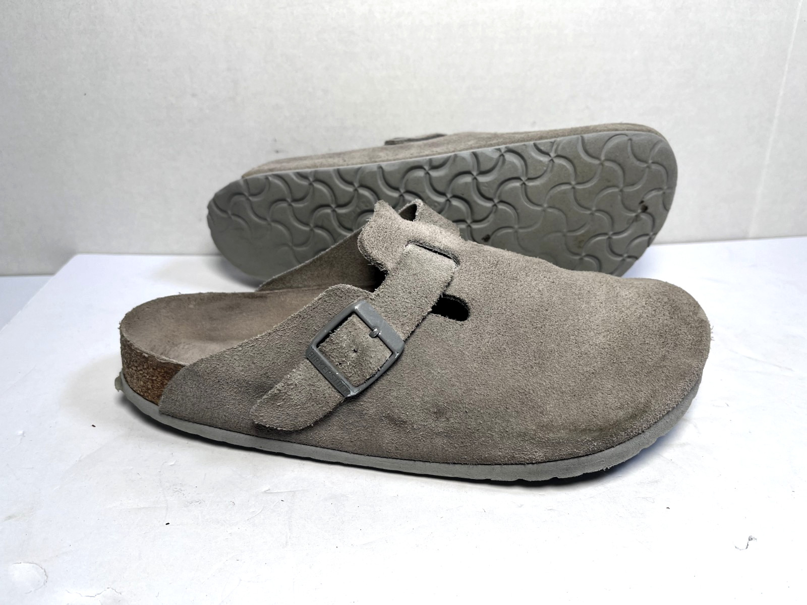 Birkenstock Boston Taupe Suede Leather Clogs Shoes Mens Size 40