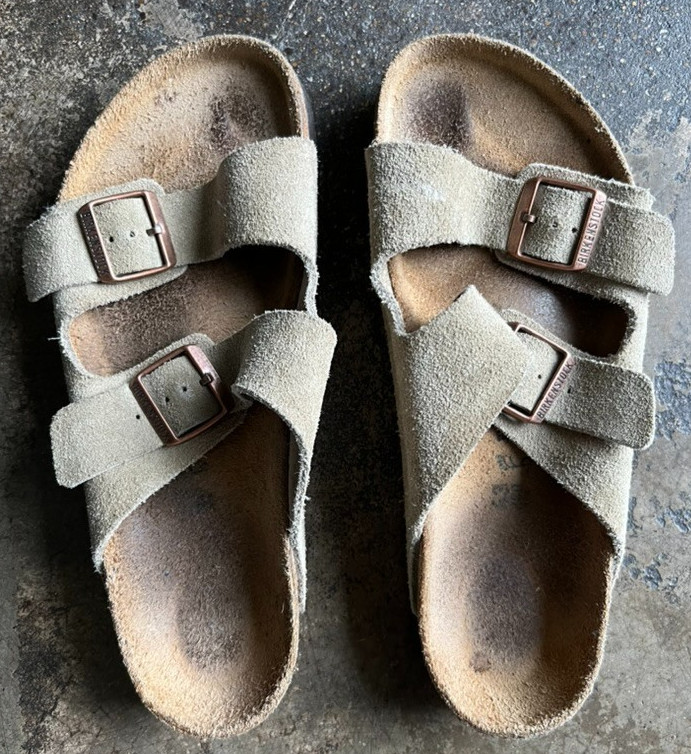 BIRKENSTOCK Arizona Suede Leather Sandals Taupe Mens Size 43/10.5
