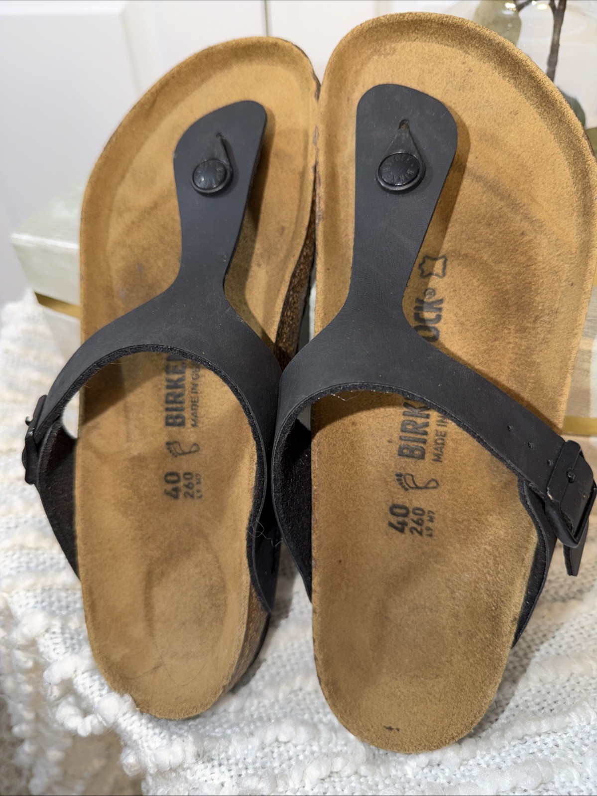 Birkenstock Gizeh Black Birko-Flor Slide Sandals Sz 40 EUC US 9