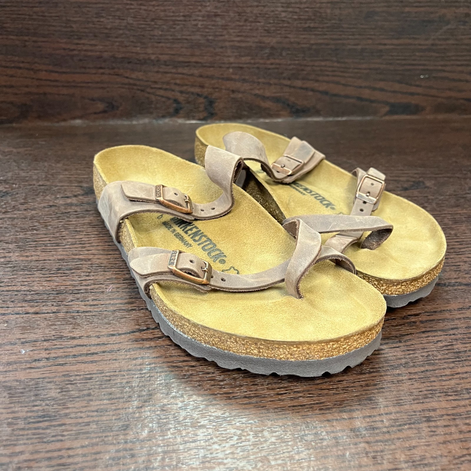 Birkenstock Mayari Unisex Sandals Size L9 M7 Brown Leather Strappy Cork Footbed