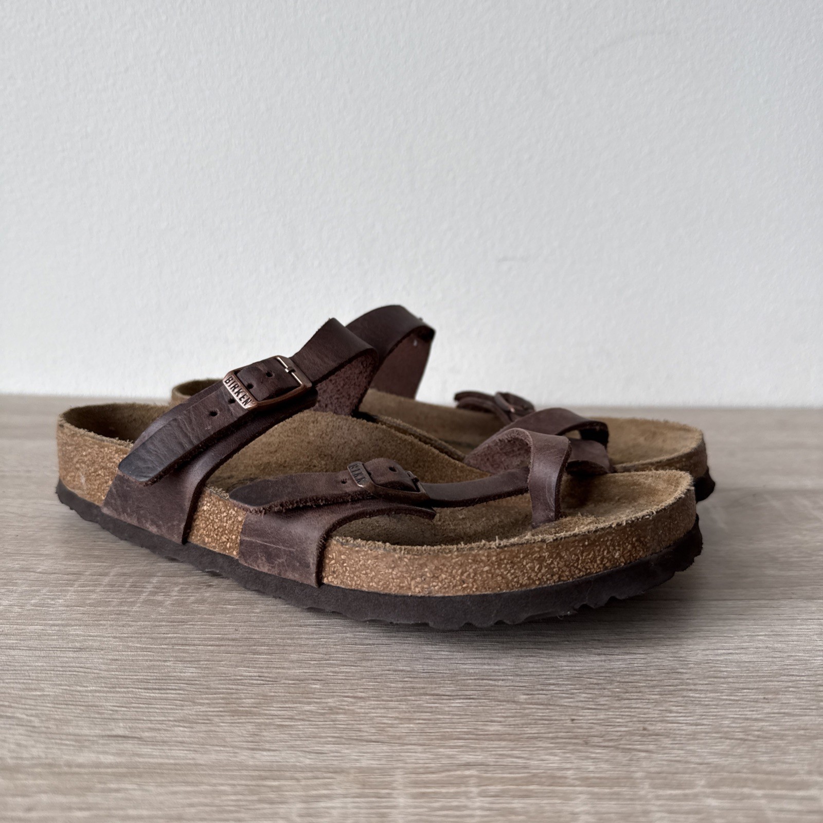 Birkenstock Mayari Leather Sandals Womens 8 EUR 39 Brown Arizona Slip On