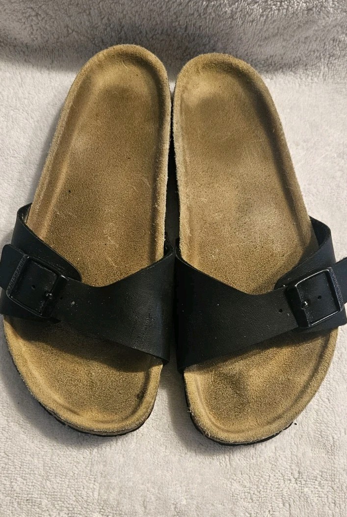 Birkenstock Madrid Sandals BirkiBuc Black Leather Women’s Size 8/39 Slides