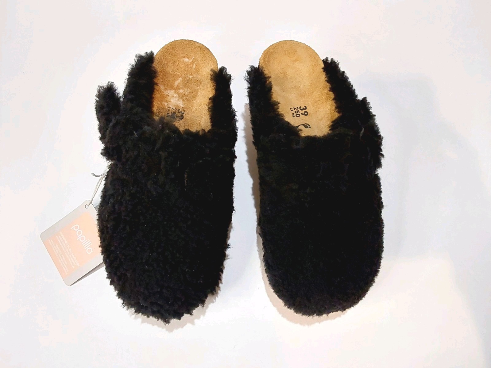 Birkenstock Papillio Clogs Fanny Teddy Black Shearling With Buckles Sz 39 NWOB