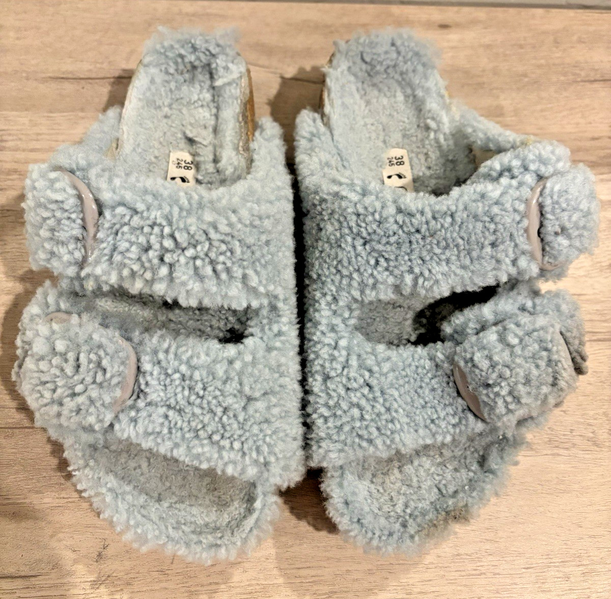 Birkenstock Papillio Arizona Big Buckle Shearling Teddy Faded Aqua Size EU 38