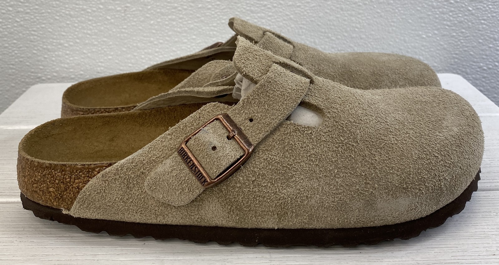 Birkenstock Boston Softbed Clogs Unisex M6 W8 Narrow Taupe Suede Casual Slip On