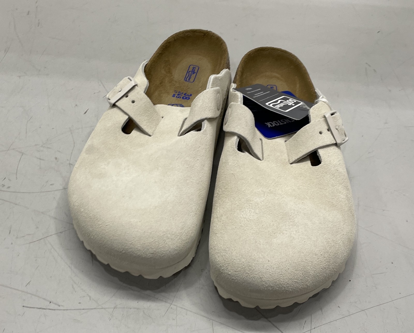 Birkenstock Boston Soft Bed Womens Size 7 Antique White Suede Slip On Clogs