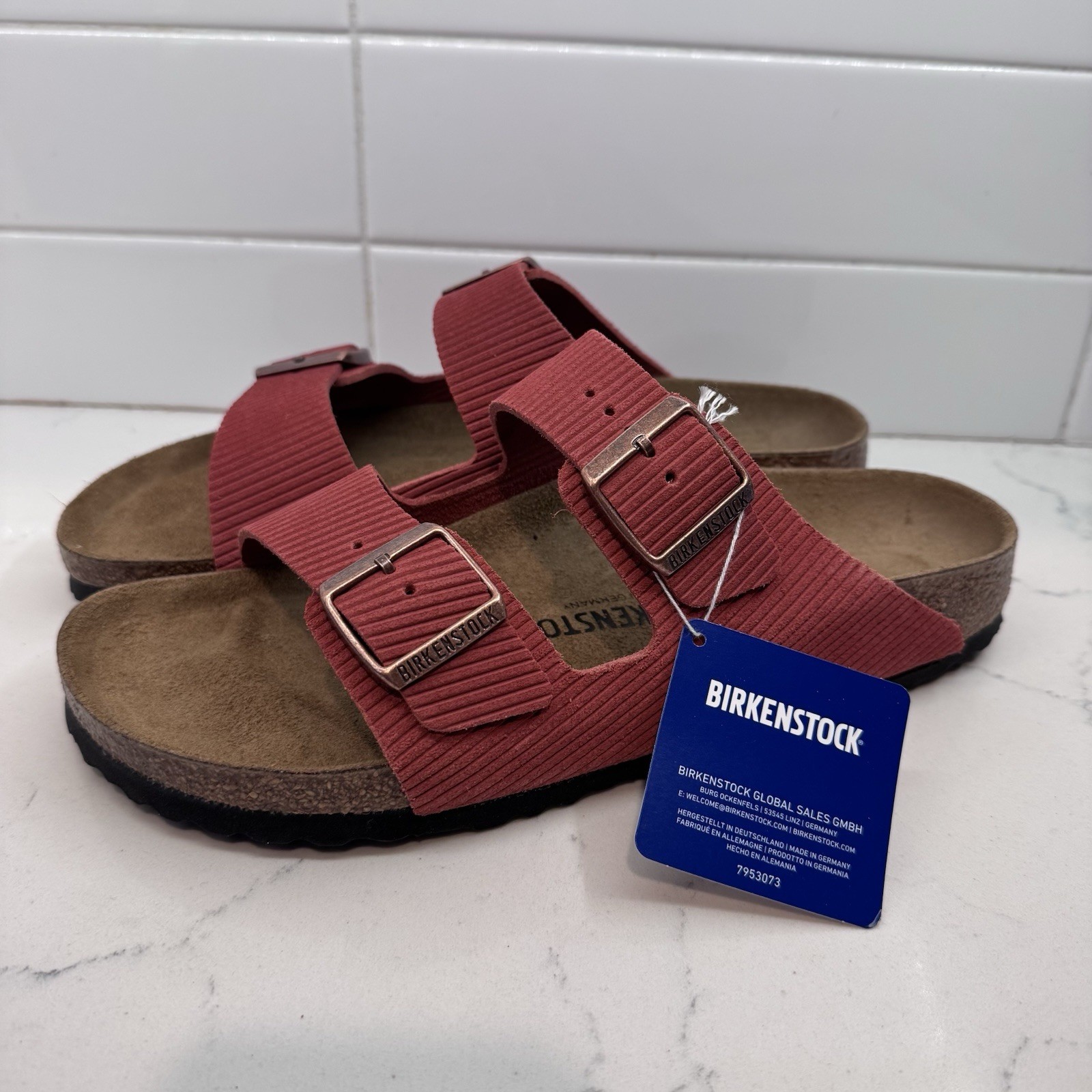 New Birkenstock Arizona Bs Corduroy Sienna Red Womens Sz 42 US 11 Narrow 2 Strap
