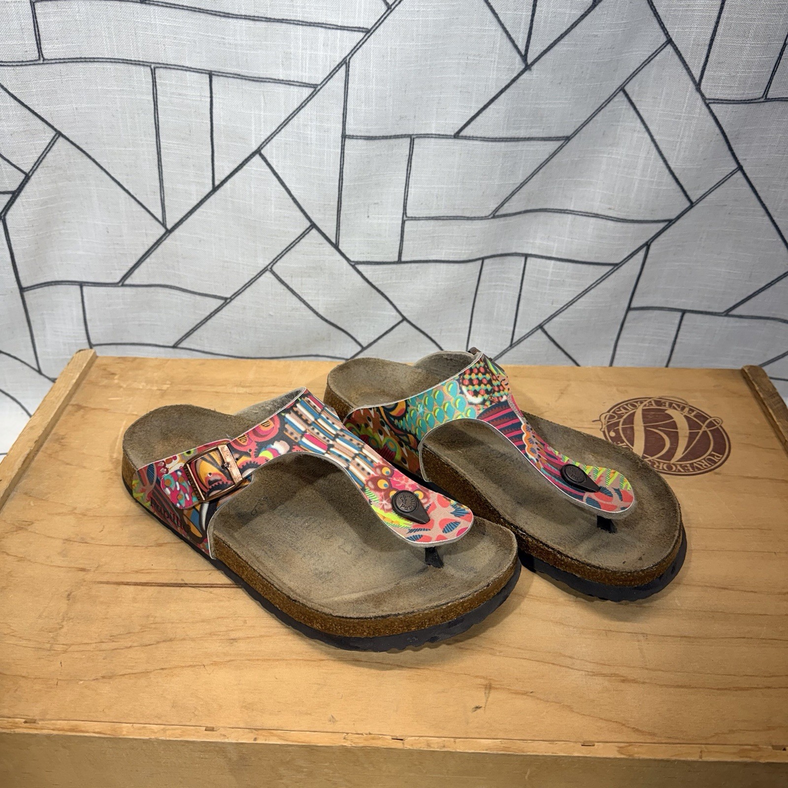 BIRKENSTOCK GIZEH BIRKO-FLOR THONG SANDALS Pink Teal Yellow SIZE 10 US / 41 EU