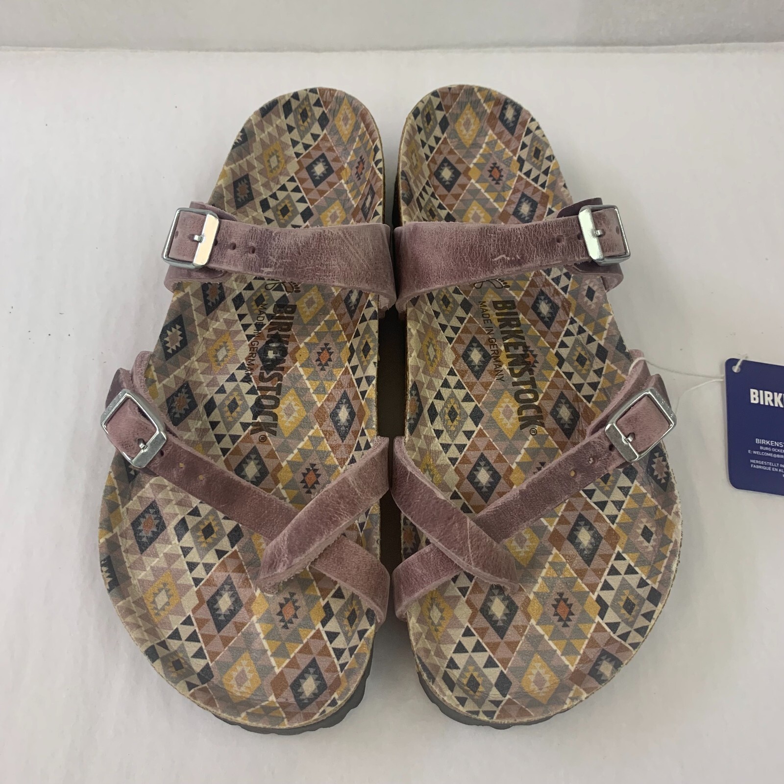 Birkenstock New w/o Box Mayari Lavender Blush Oiled Geometric Print Footbed Reg