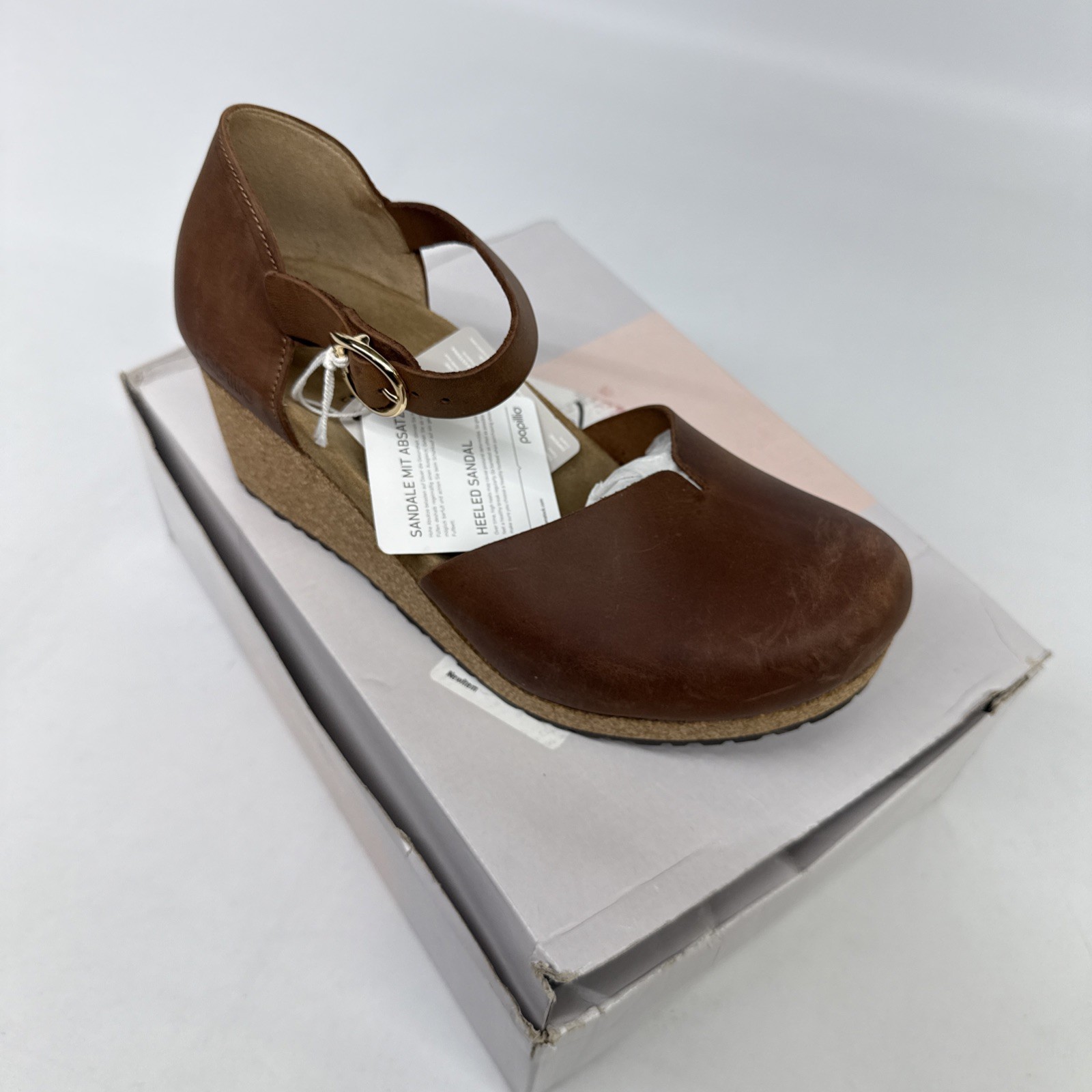 Birkenstock Papillio Brown Buckle Wedge Sandals Cognac Brown Size 10  – EU 41