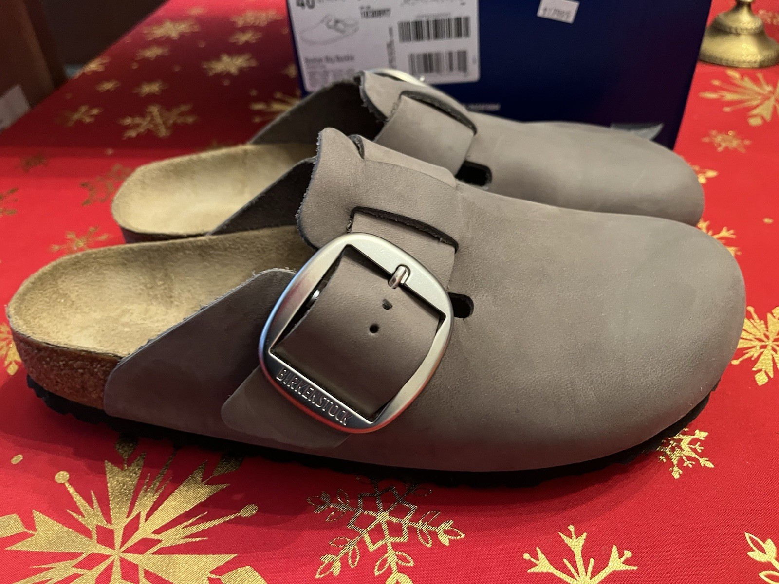 Birkenstock Boston Big Buckle 40 Narrow Stone Coin Leather-New with Box