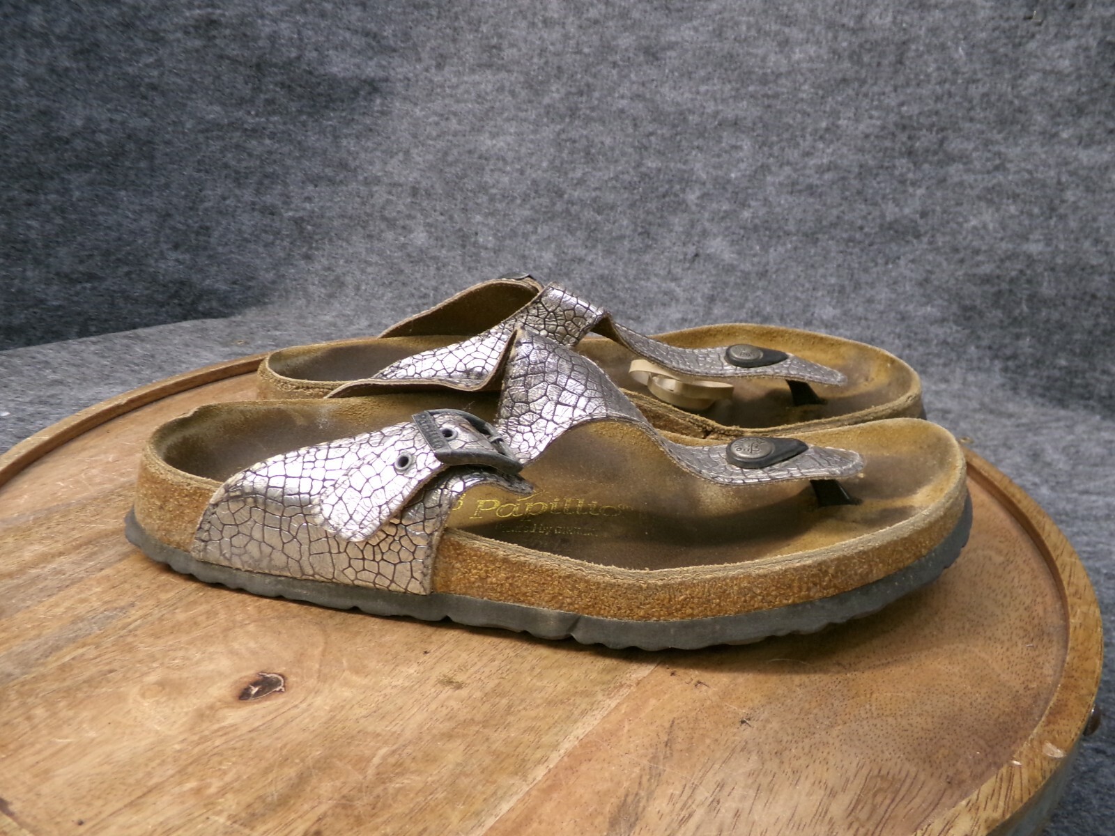 Birkenstock Papillio Gizeh Women Silver Crackle Thong Sandals Size 42 US 11 Reg.