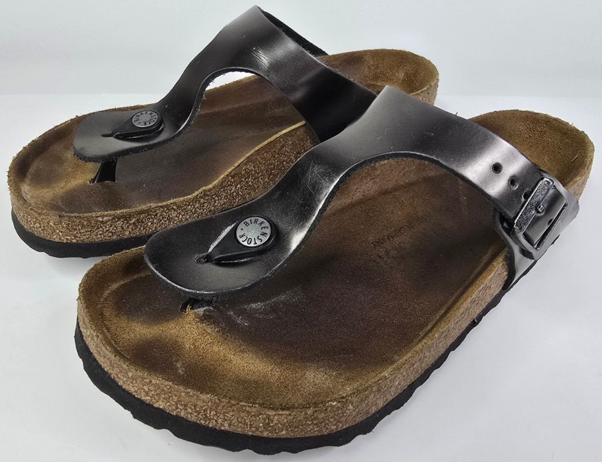 Birkenstock Gizeh EU 38 Womens 7 – 7.5 metallic gray black leather thong sandal
