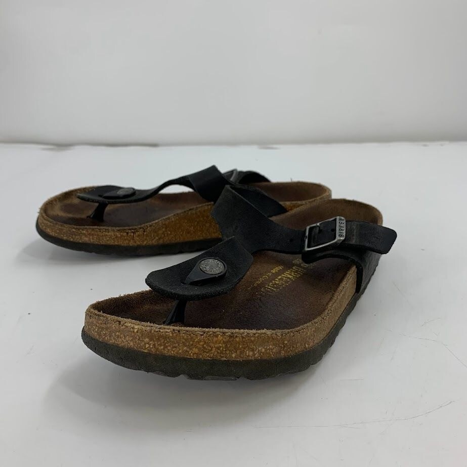 Birkenstock Gizeh Birko Flor Black Thong Adjustable Strap Sandals Size 5.5/36