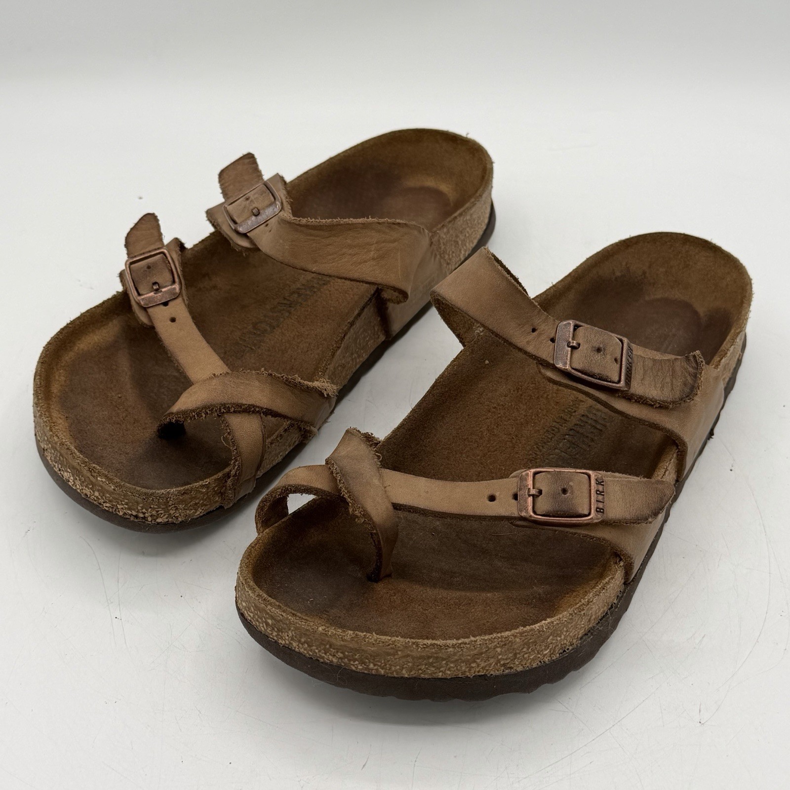 Birkenstock Mayari Sandals Mocha Leather Toe Loop Double Buckle Strap Size 6.5