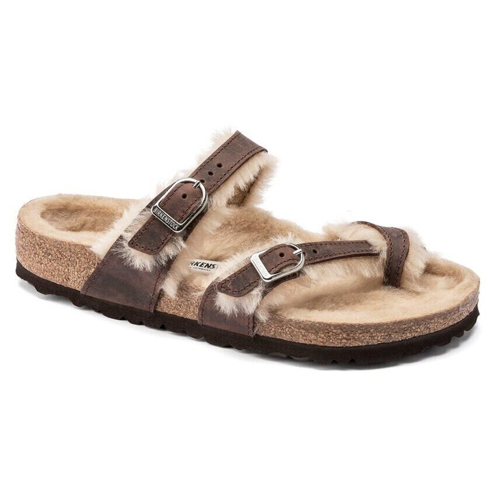 Birkenstock Mayari Shearling Oiled Leather Brown Sandals US5 EU36 1020299
