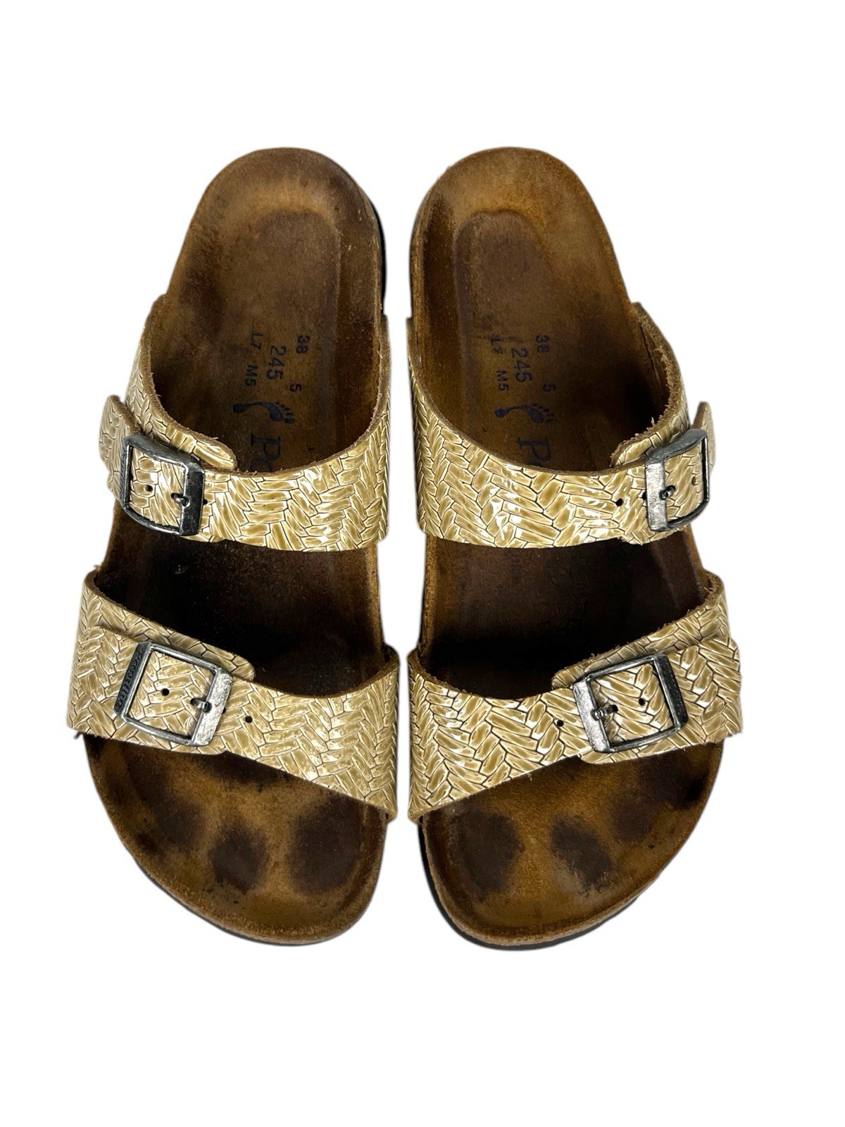 Birkenstock Papillio 2 Strap Arizona Sandal Brown Yellow Size 7 Slide EUR 38