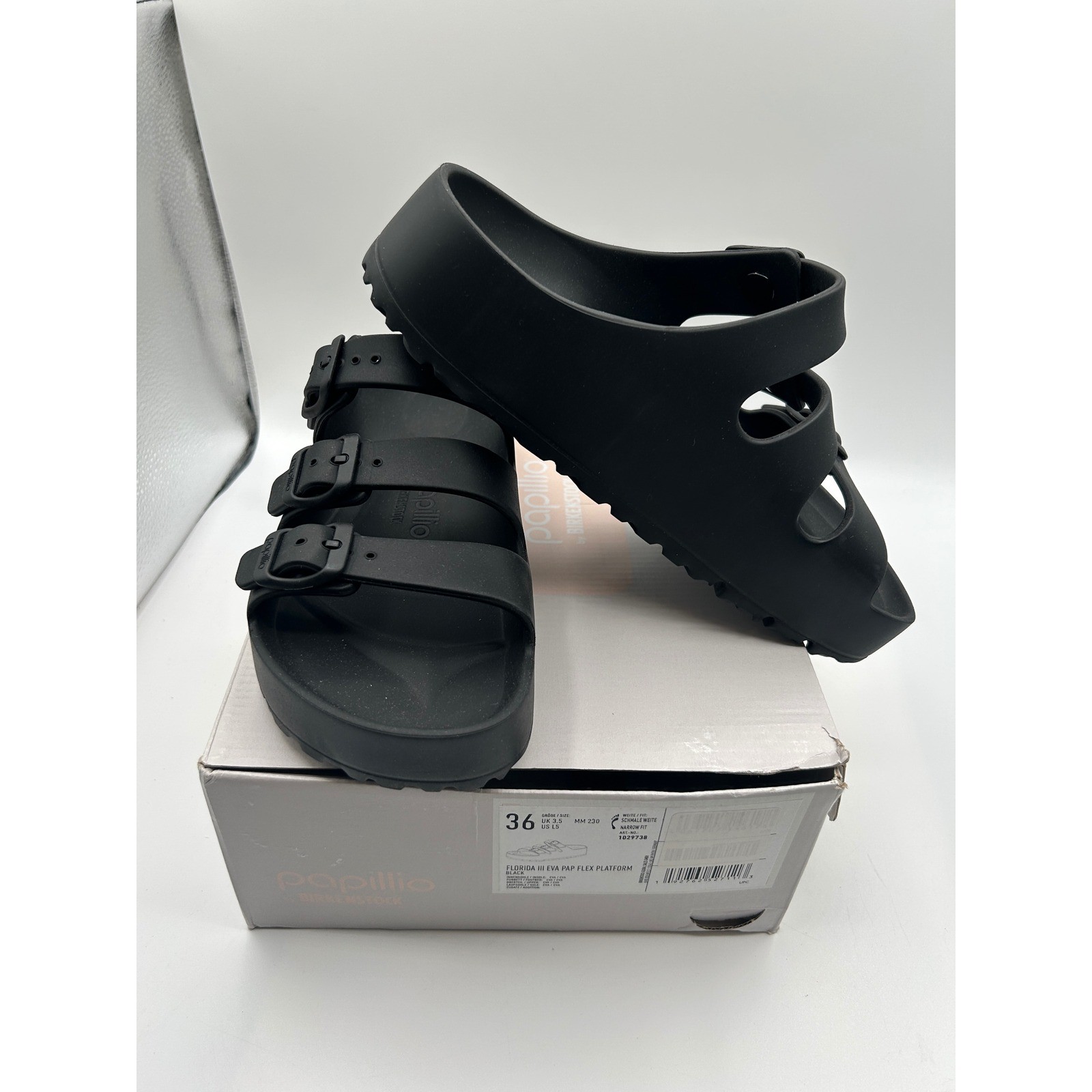 Papillio Birkenstock Florida III EVA Pap Flex Platform Sandals Black Womens 36