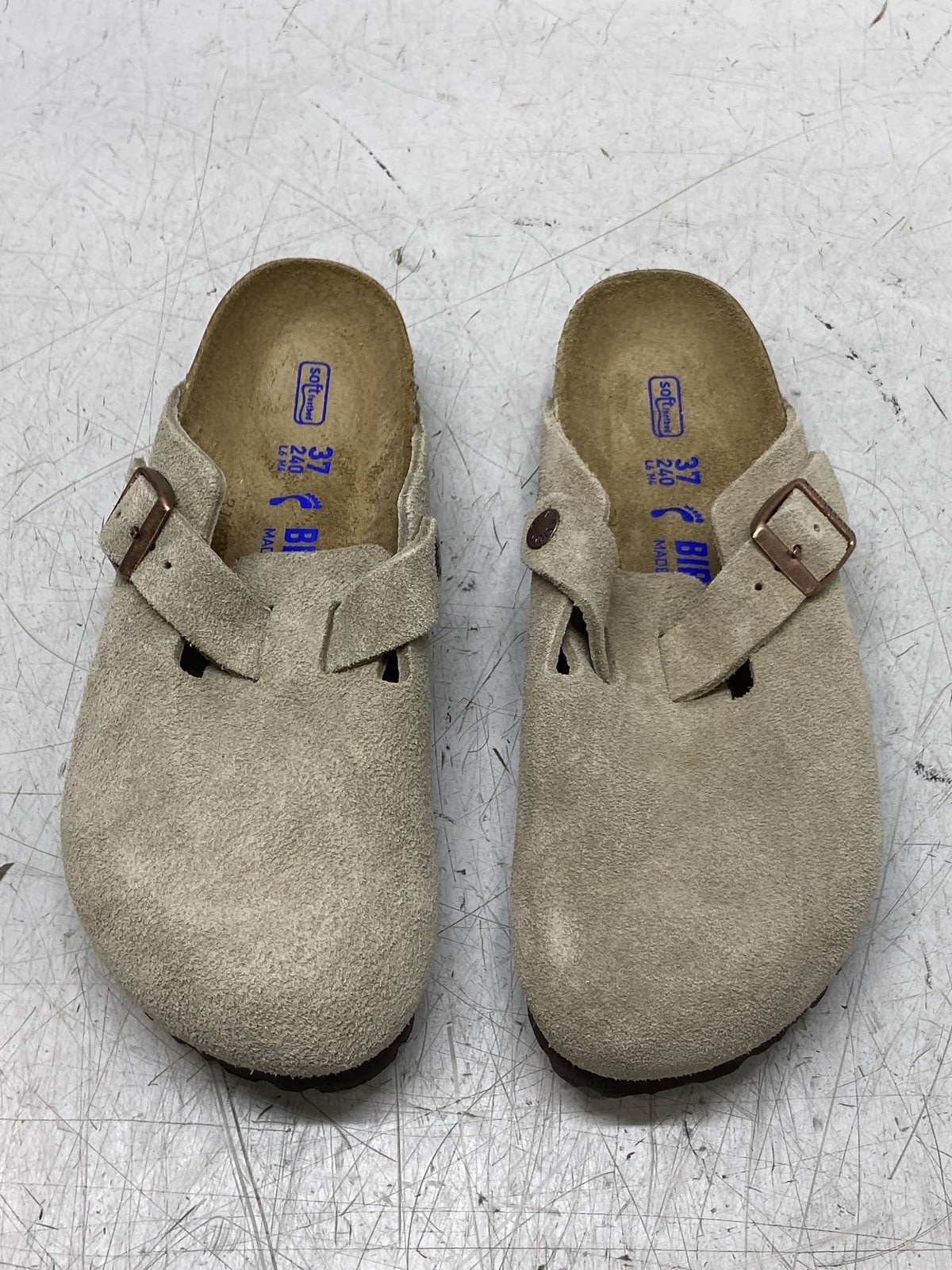 Birkenstock Boston Softbed Clogs Size W6/M4 Taupe Suede Casual Slip On Shoes