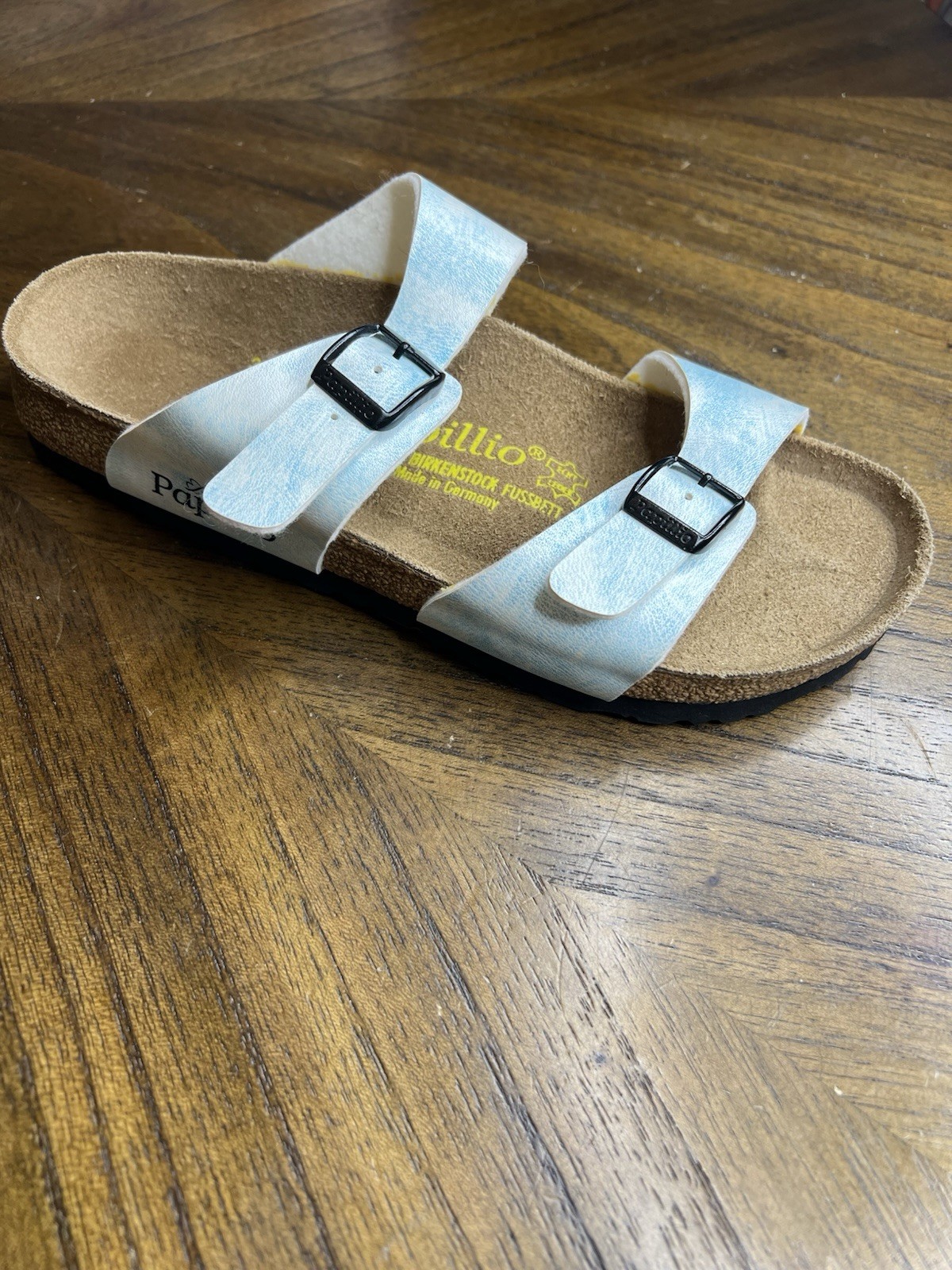 Birkenstock Papillio Sydney Sandals Ice Cold Blue Leather Women’s 8 Cork Footbed