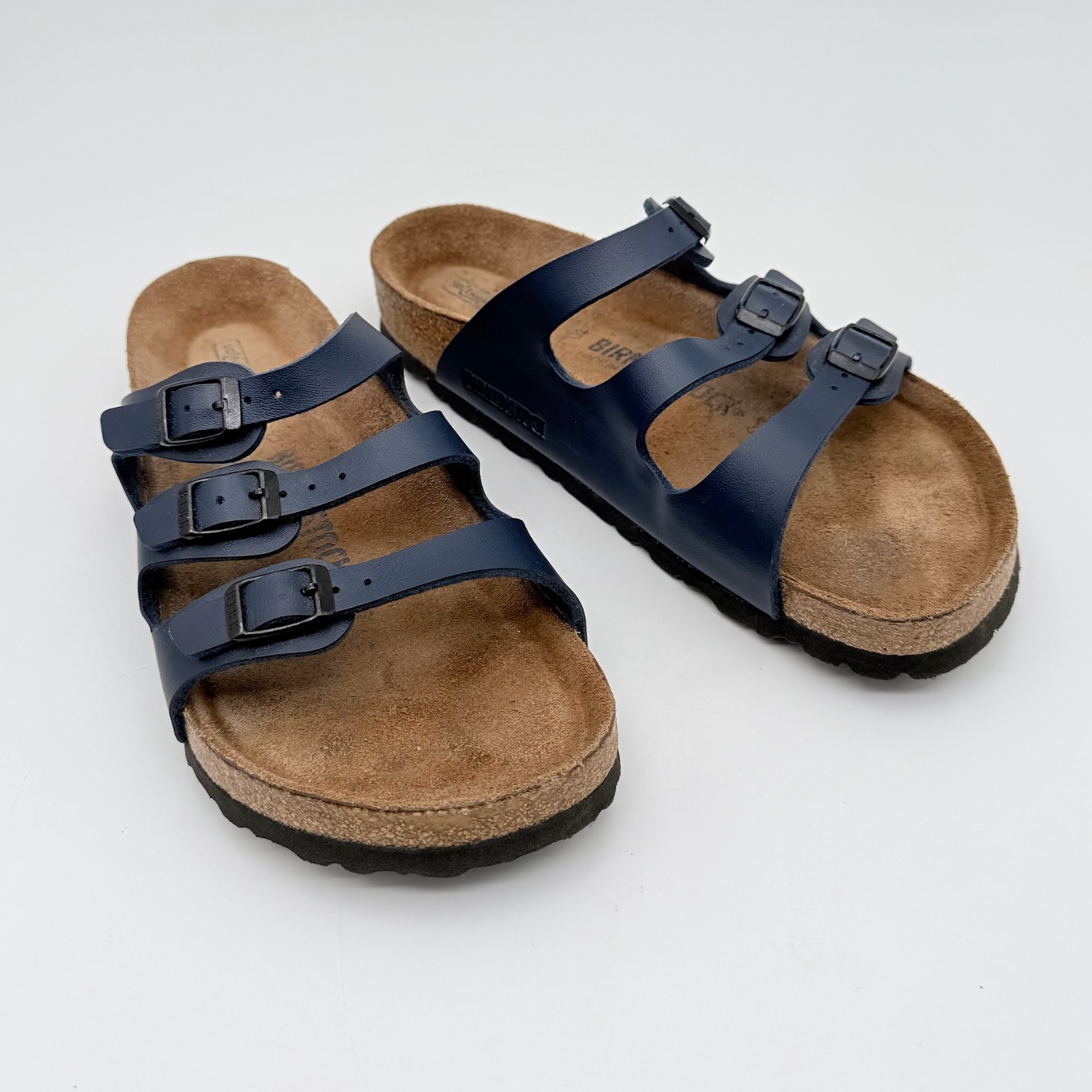 BIRKENSTOCK Florida Birko-Flor Sandals Soft Footbed Size 38 Reg. Blue VGC Shoes