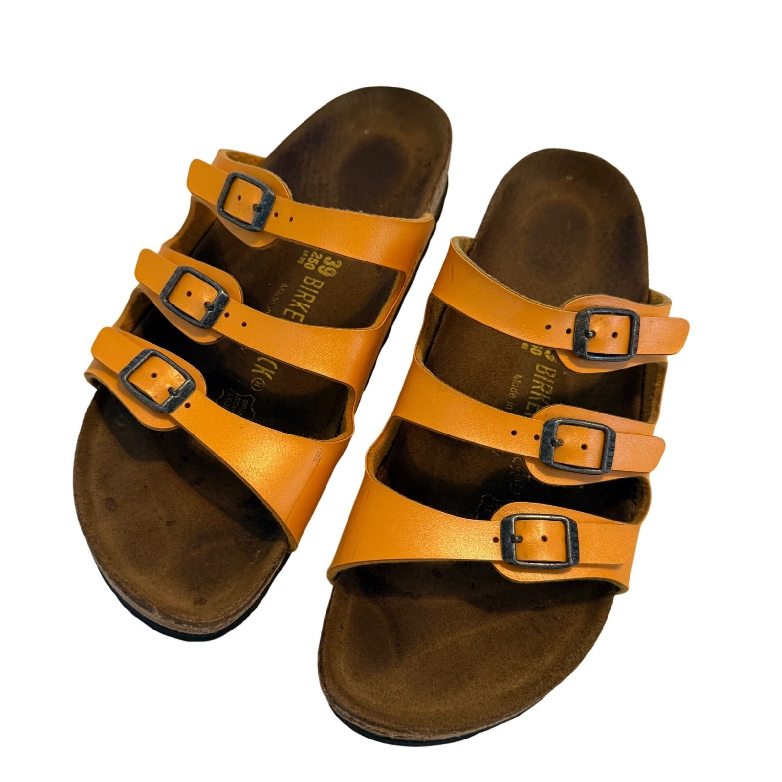 SIZE 39 8  Birkenstock Florida Birko-Flor Orange 3 Strap Sandals