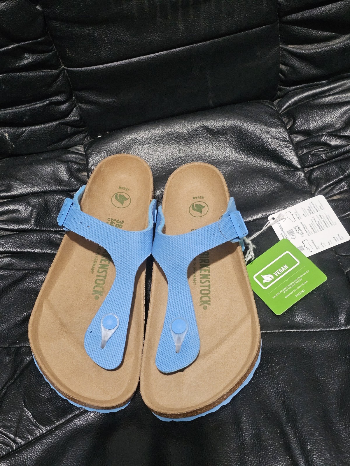 Birkenstock Gizeh Rivet Canvas Vegan Sandals EU 38 Sky Blue Womens US Size 7-7.5
