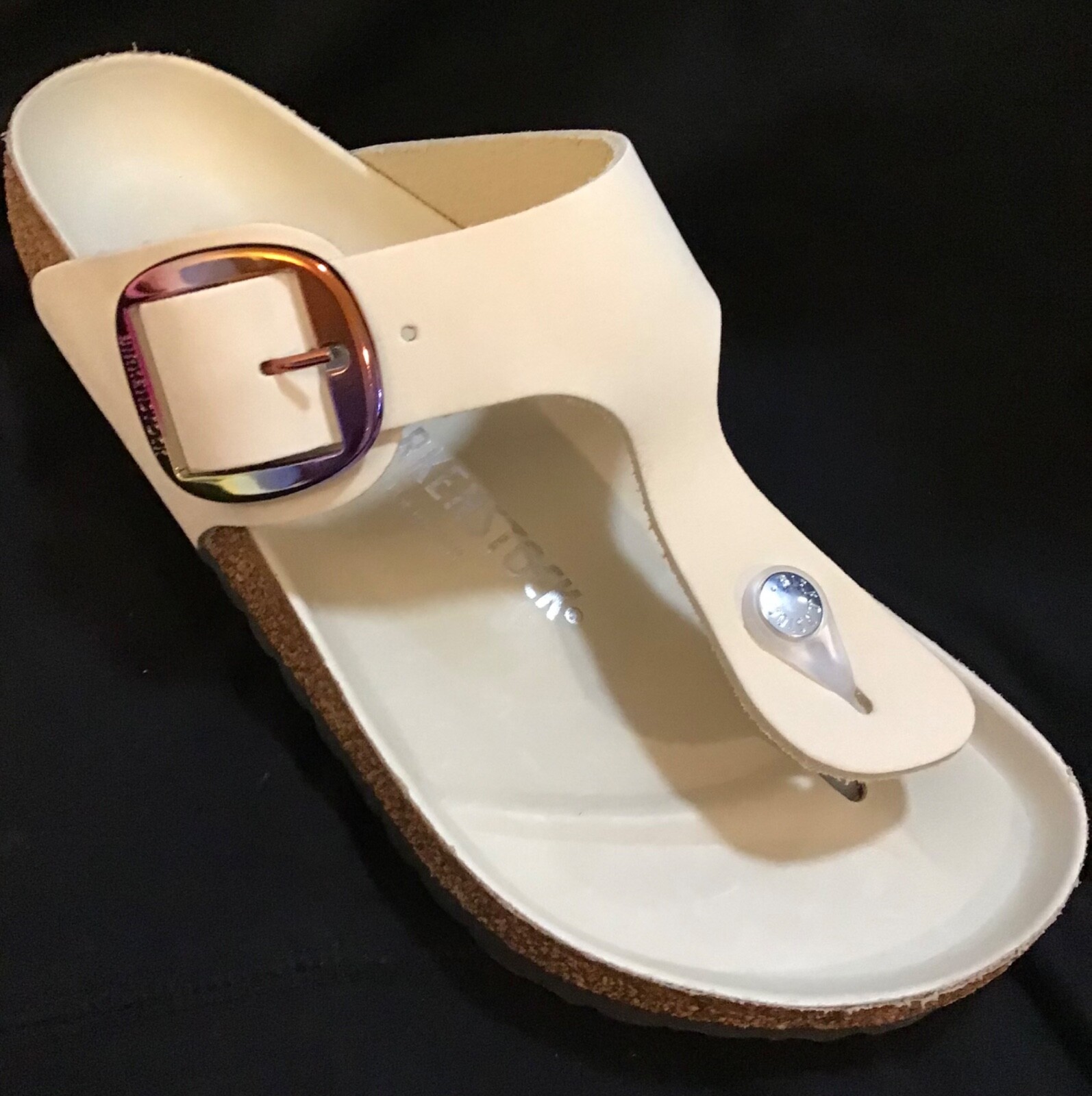 BIRKENSTOCK GIZEH BIG BUCKLE NUBUCK LEATHER ECRU WHITE BEIGE 39 Ladies 8