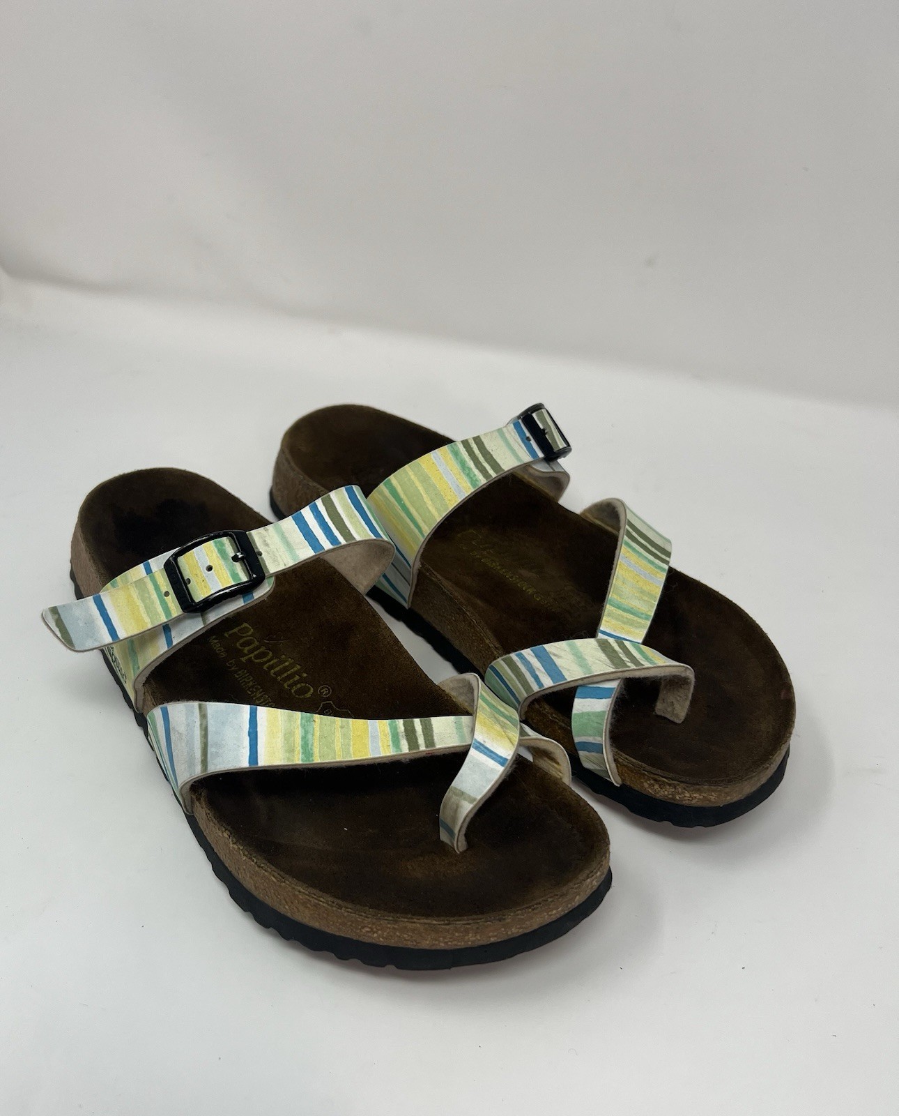 Birkenstock Papillio Tabora Flat Womens Sandals Toe Loop Birko Pastel Stripes 37